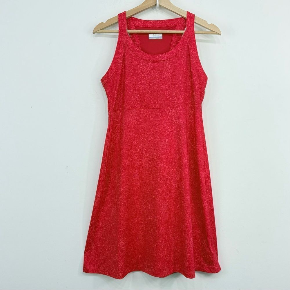 Columbia Red Splash Print Athletic Sporty Sleeveless Casual Tank Stretch Dress
